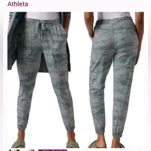Athleta camo Green Tie-Dye Pants large farallon fog camo pull on joggers track